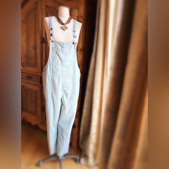 OOAK Vintage Spiderwear Sage Cotton Artisan Repurposed Overalls M/L - Picture 5 of 12